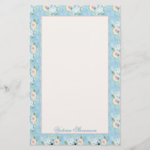 Rustic Blue Pink Floral Shabby Chic Personalized Stationery