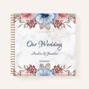 Rustic Blue Pink Floral Wedding Guest Nook Notebook