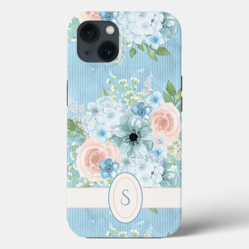 Rustic Blue Pink Green Floral Shabby Chic iPhone 13 Case
