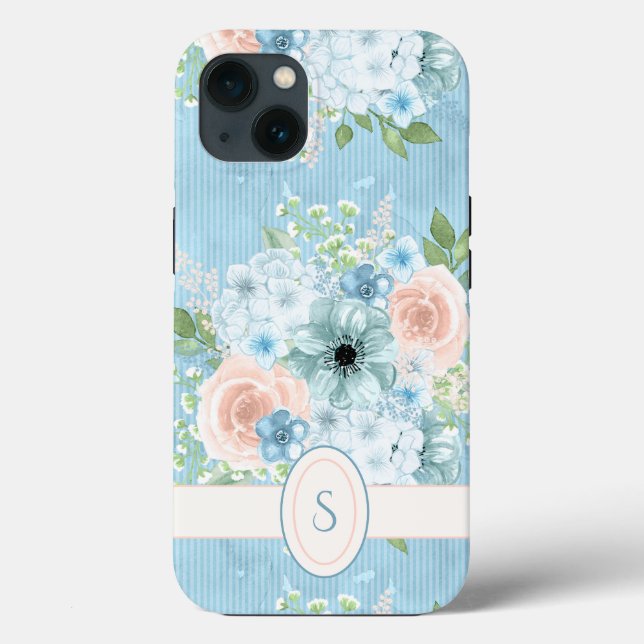 Rustic Blue Pink Green Floral Shabby Chic Case-Mate iPhone Case (Back)