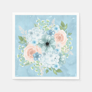 Rustic Blue Pink Green Floral Shabby Chic Napkins
