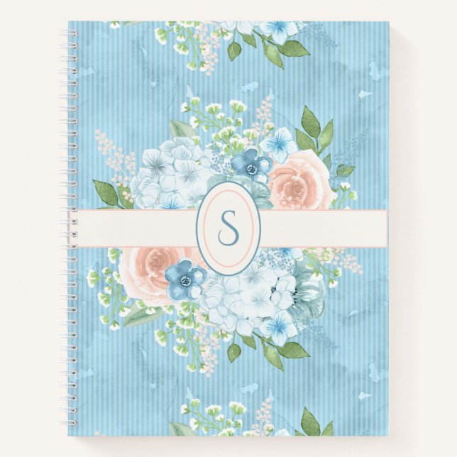 Rustic Blue Pink Green Shabby Chic Floral Notebook (Front)