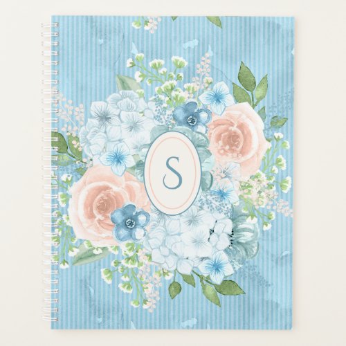 Rustic Blue Pink Monogram Floral Shabby Chic Planner