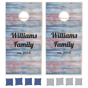 Rustic Blue Pink Personalized Cornhole Set