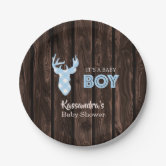 Rustic Wood Blue Deer Boy Baby Shower Wrapping Paper Sheets | Zazzle