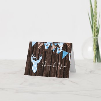 Rustic Blue Plaid Deer Baby Shower Thank You by kidsgalore at Zazzle