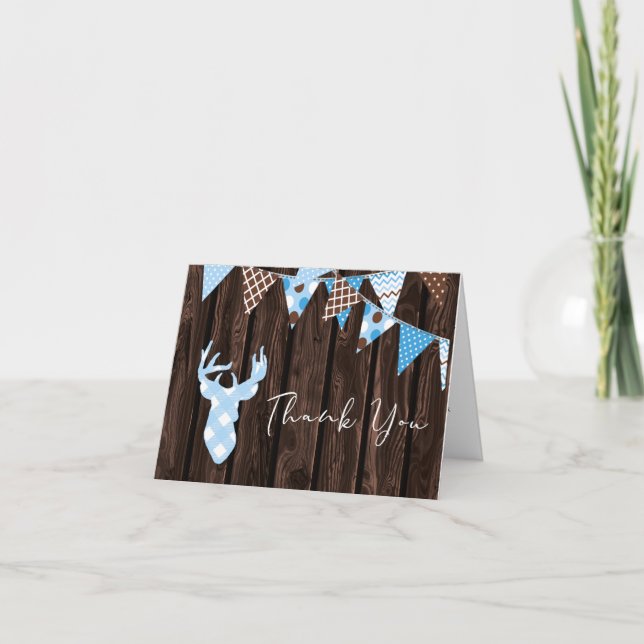 Rustic Blue Plaid Deer Baby Shower Thank You (Front)