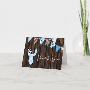 Rustic Blue Plaid Deer Baby Shower Thank You Card