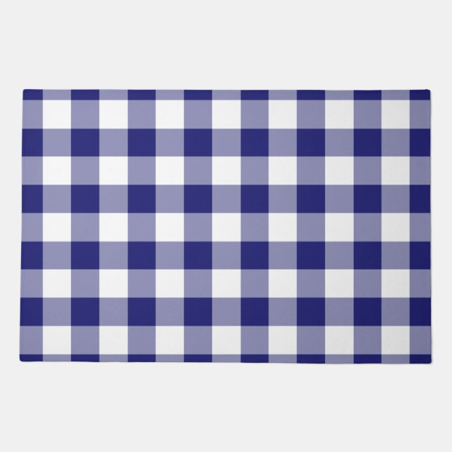 Rustic Blue Plaid Gingham  Doormat (Front)