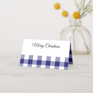 Rustic Blue Plaid Merry Christmas  Place Card