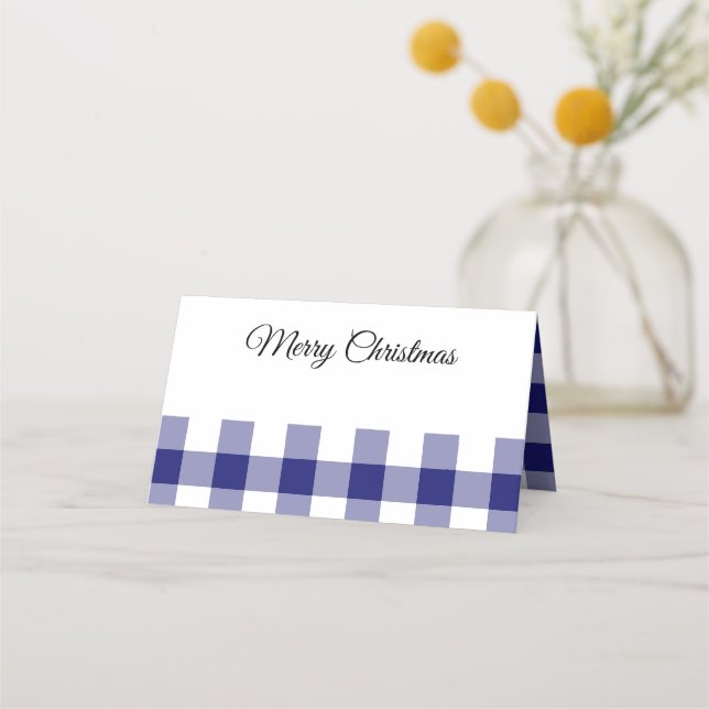 Rustic Blue Plaid Merry Christmas  Place Card (Front)