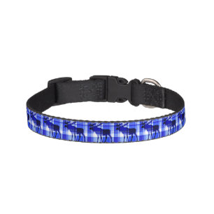Rustic blue plaid moose pet collar