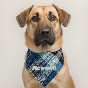 Rustic Blue Plaid Pet Bandana Collar