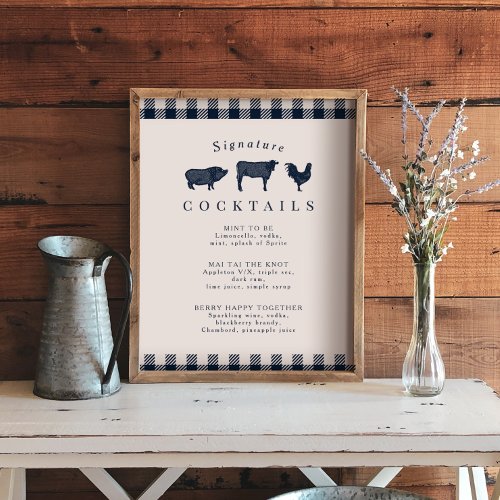 Rustic Blue Plaid Signature Wedding Cocktail Sign