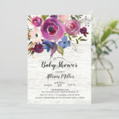 Rustic Blue Plum Floral Baby Shower Invitation (Standing Front)