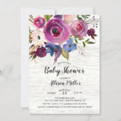 Rustic Blue Plum Floral Baby Shower Invitation (Front)