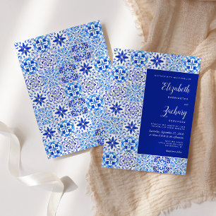 Rustic Blue Portuguese Tile Wedding Invitation