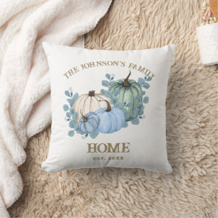 Rustic Blue Pumpkin Autumn Family Home Throw Pillow