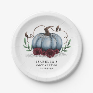 Rustic Blue Pumpkin Baby Shower Paper Plates