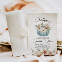 Rustic Blue Pumpkin Fall Floral Baby Shower Invitation