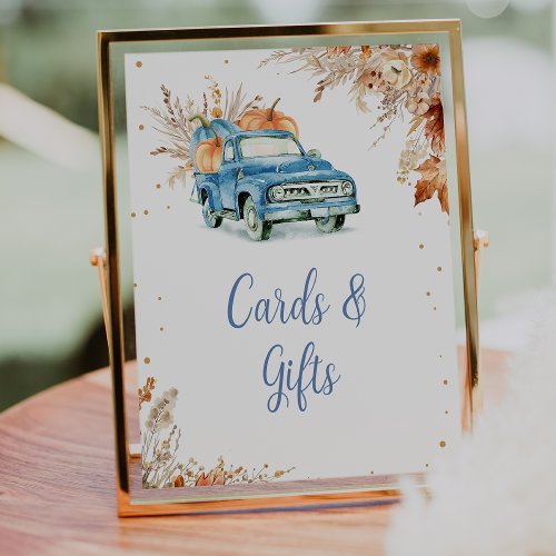 Rustic Blue Pumpkin Truck Baby Shower Sign