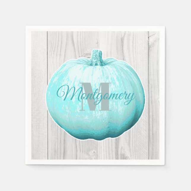 Rustic Blue Pumpkin & White Barn Wood | Custom Napkins (Front)
