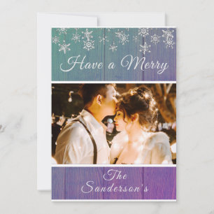 Rustic Blue Purple White Christmas photo card