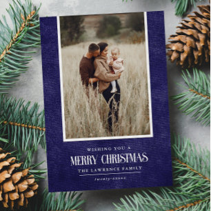 Rustic Blue Purple Winter Christmas Single Photo Holiday Card