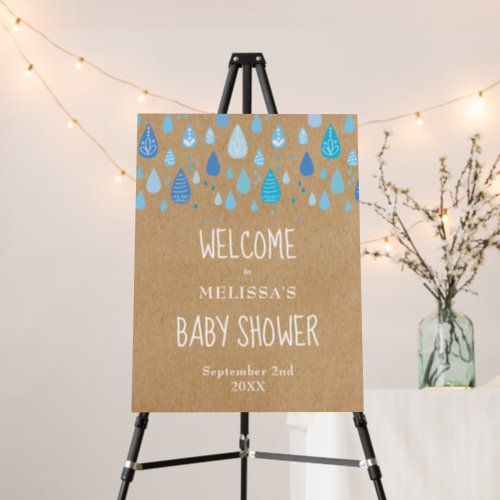 Rustic Blue Raindrops Baby Shower Welcome Sign
