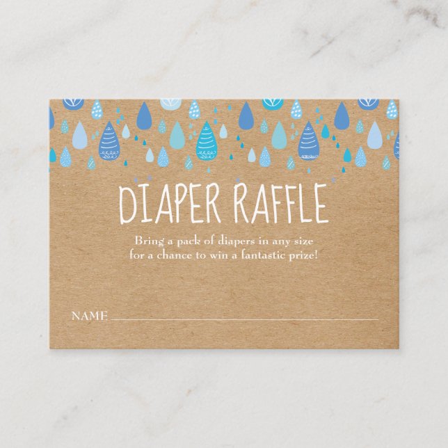 Rustic Blue Raindrops Diaper Raffle Baby Shower Enclosure Card (Front)