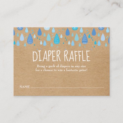 Rustic Blue Raindrops Diaper Raffle Baby Shower Enclosure Card