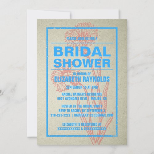 Rustic Blue &amp; Red Bridal Shower Invitations