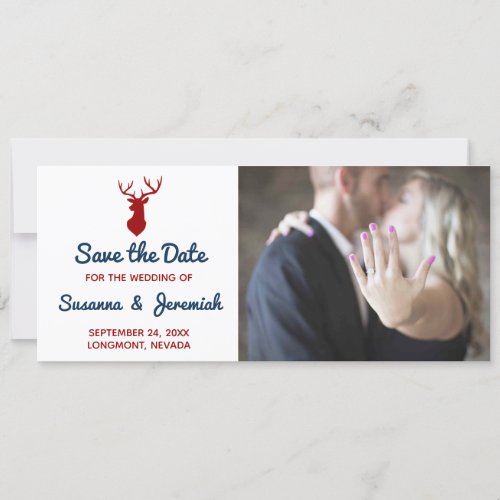 Rustic Blue Red Deer Mountain Save the Date Holiday Card