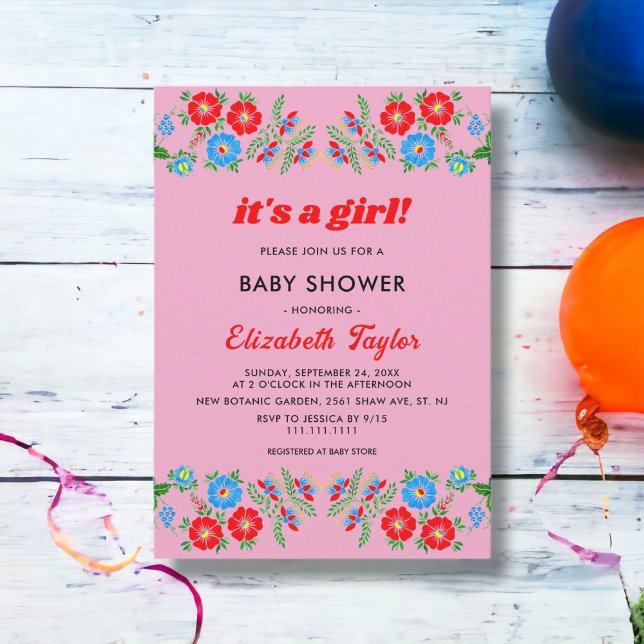 Rustic Blue Red Roses Floral Girl Baby Shower Invitation (Creator Uploaded)