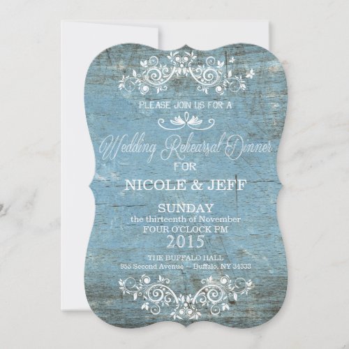 Rustic Blue Rehearsal Dinner Invitation