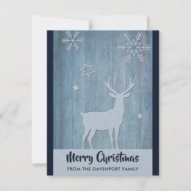 Rustic Blue Reindeer Country Christmas Holiday Card (Front)