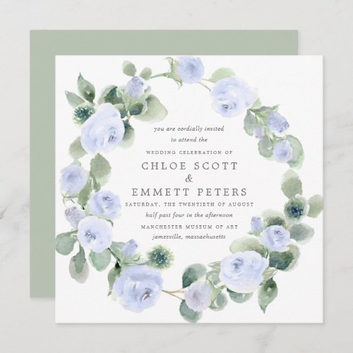 Rustic Blue Rose Floral Eucalyptus Wedding Invitation