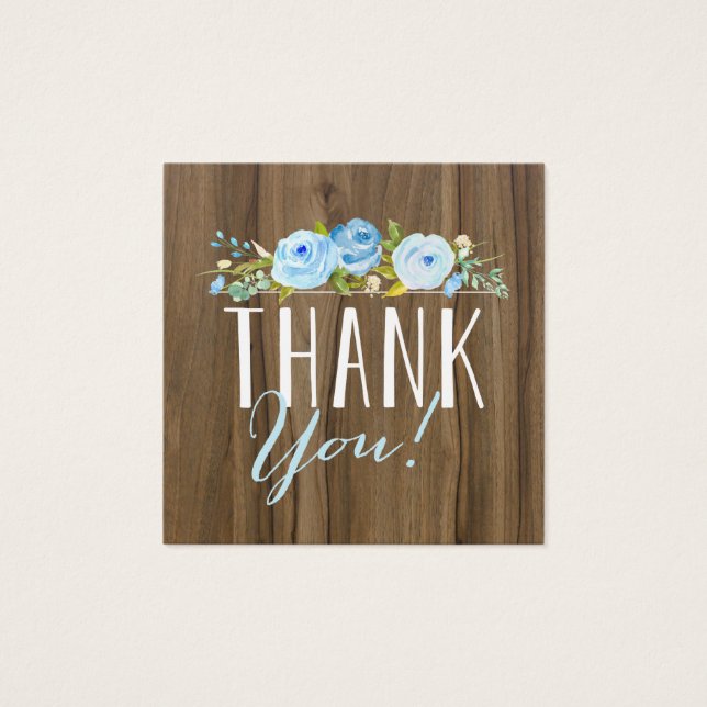 Rustic Blue Rose Wood Thank You Mini Square Favor (Front)