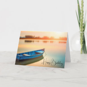 Rustic Blue Rowboat Birthday Card