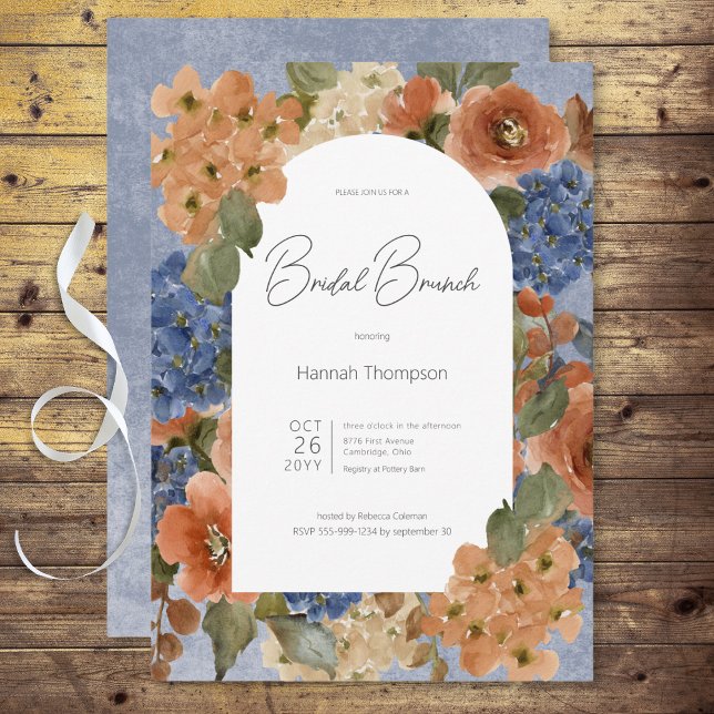 Rustic Blue & Rust Floral Bridal Brunch Invitation (Rustic Blue & Rust Floral Bridal Brunch Invitation)