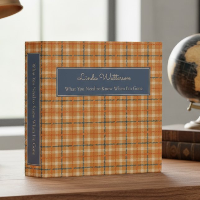 Rustic Blue Rust & Gold Plaid End of Life Planner 3 Ring Binder (Rustic Blue Rust & Gold Plaid End of Life Planner)