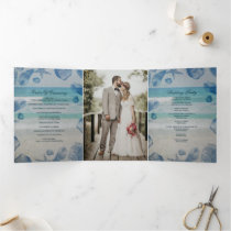 Rustic Blue Seashells Beach Wedding Photo  Tri-Fold Program