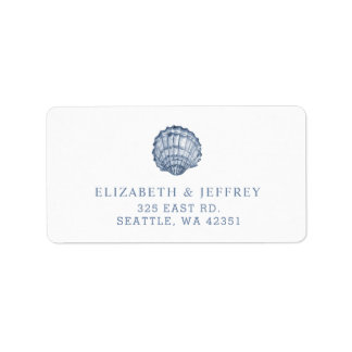 Rustic Blue Seashells Marine Ocean Beach Wedding Label