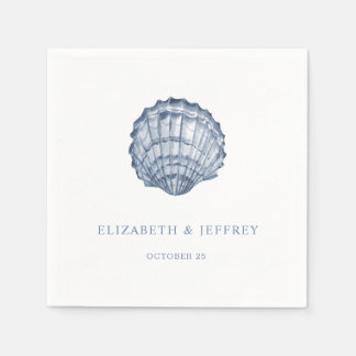 Rustic Blue Seashells Marine Ocean Beach Wedding  Napkins