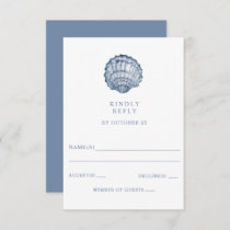 Rustic Blue Seashells Marine Ocean Beach Wedding RSVP Card