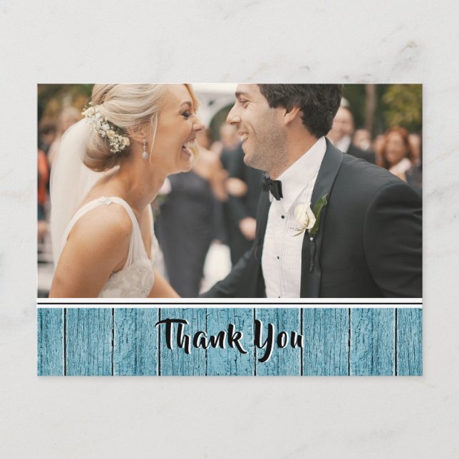 Rustic Blue Shiplap Border Wedding Photo Thank You Postcard (Front)