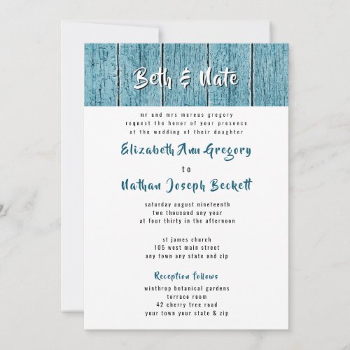 Rustic Blue Shiplap Traditional Wedding Invitation