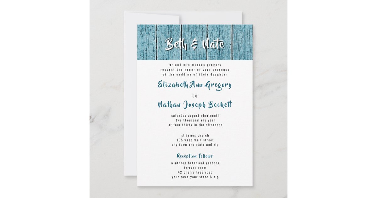 Rustic Blue Shiplap Traditional Wedding Invitation | Zazzle