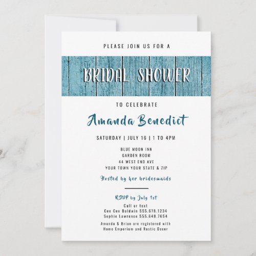 Rustic Blue Shiplap Wood Modern Bridal Shower Invitation