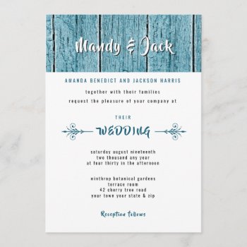 Rustic Blue Shiplap Wood Stylish Modern Wedding Invitation by HeartSongNotes at Zazzle